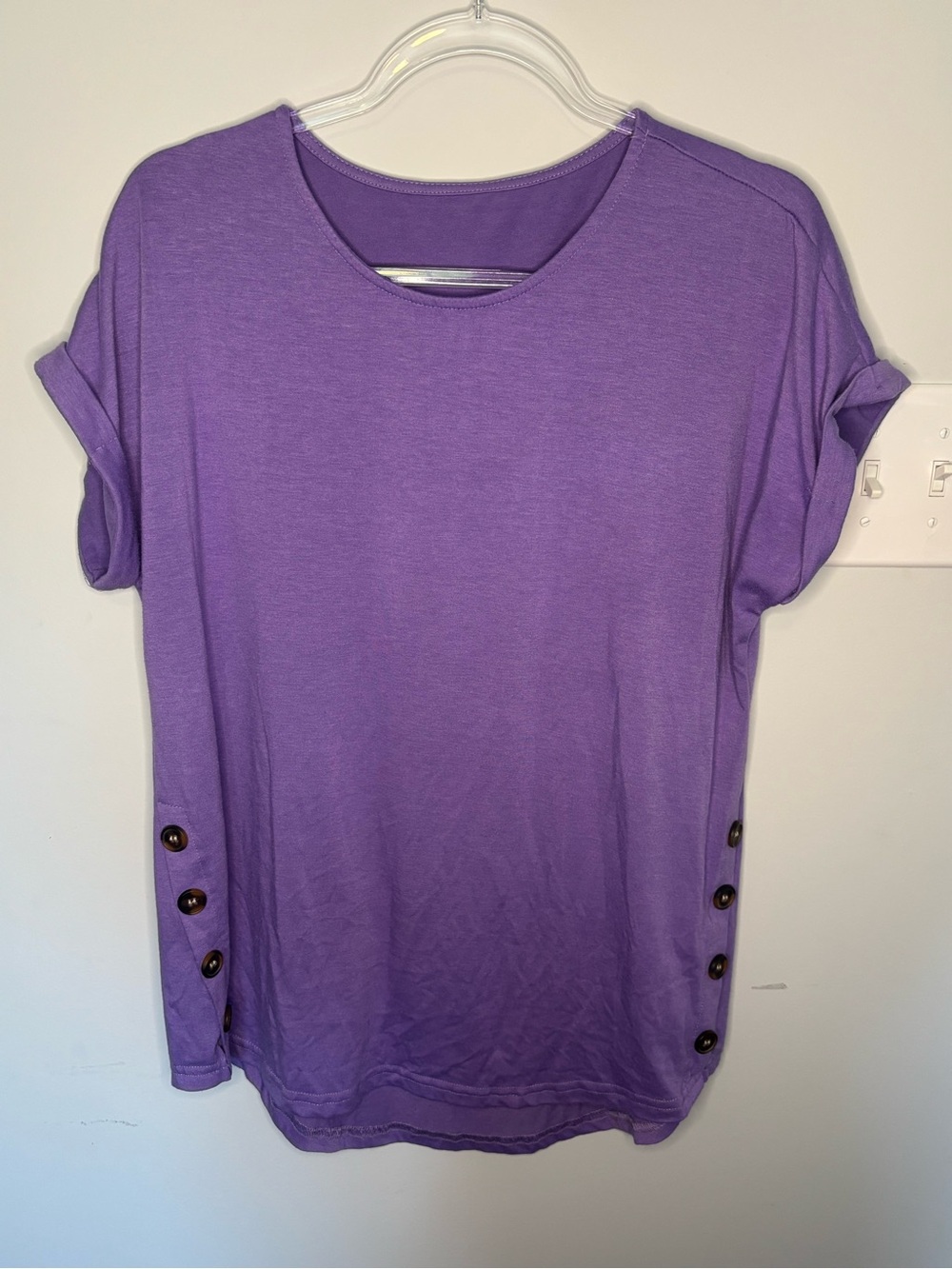 Purple Women's Short Sleeve Button-Accent Top
